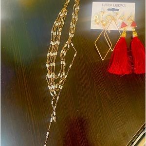 Beautiful layered necklace and fashion earrings